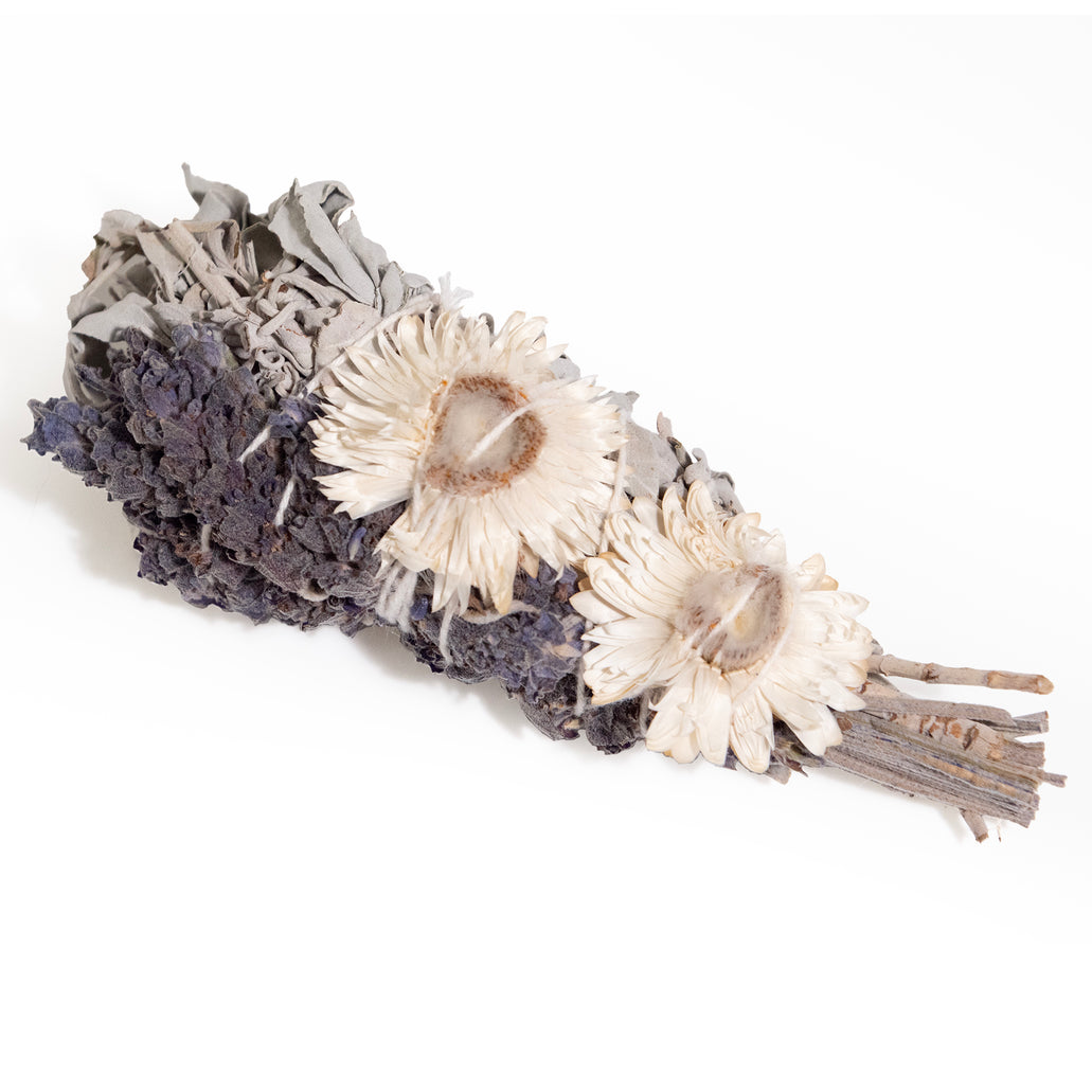 Lavender- Strawflower & White Sage Smudge Wand